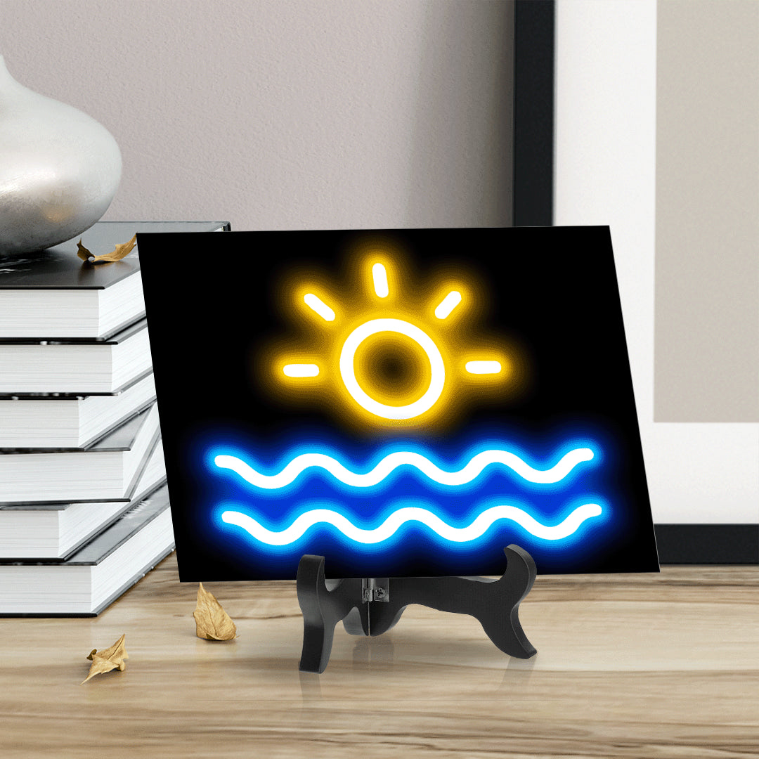 Sun Neon Graphic Style Table Sign with Acrylic Stand (6x8“) | Live Streamer Gaming Themed Decoration