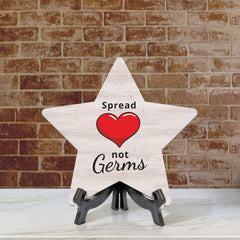 Signs ByLITA Spread Love Not Germs, Wood Color Star Table Sign (6"x5")