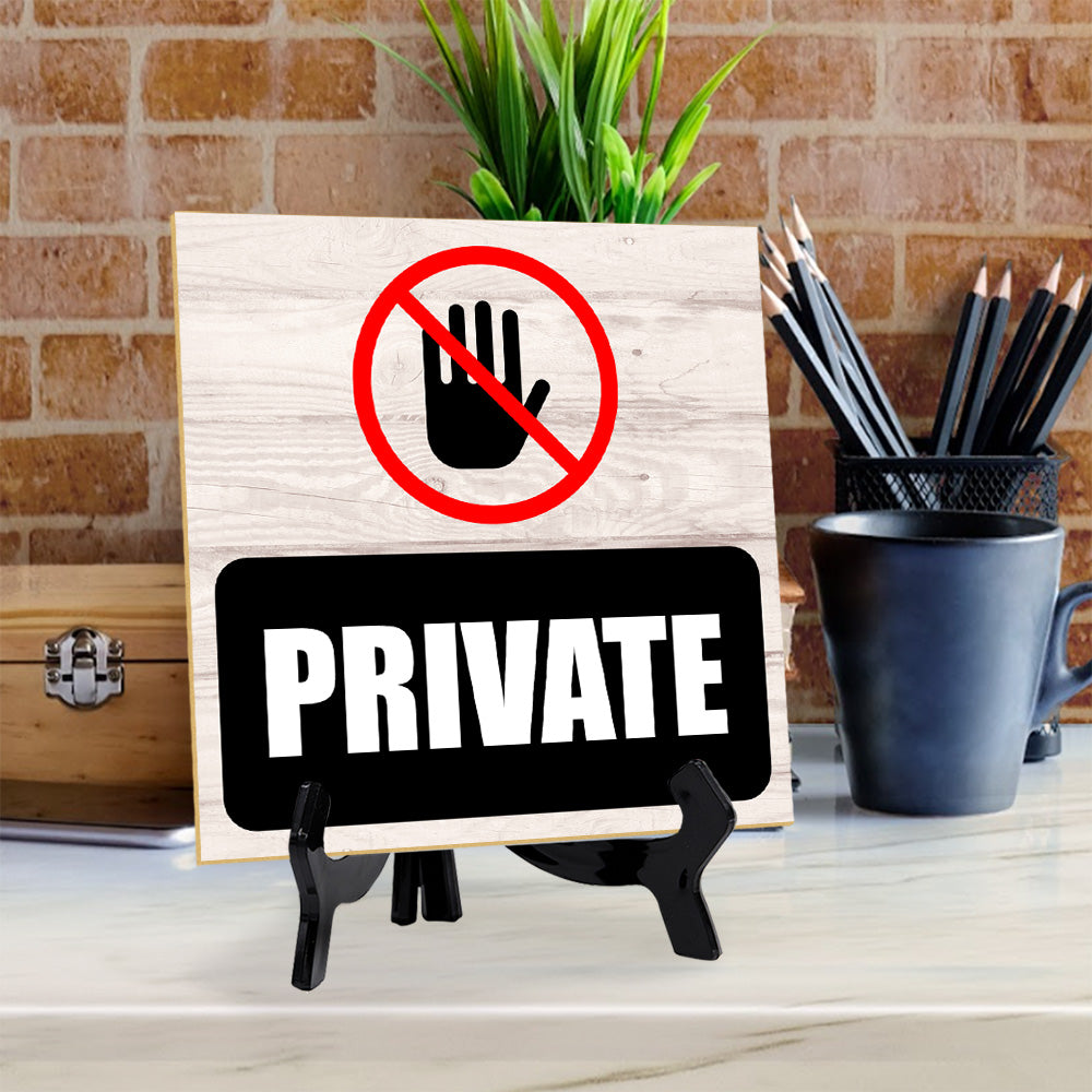 Private (Hand) 5"x 5" Square Table Sign With Acrylic Easel | Home & Office Decor