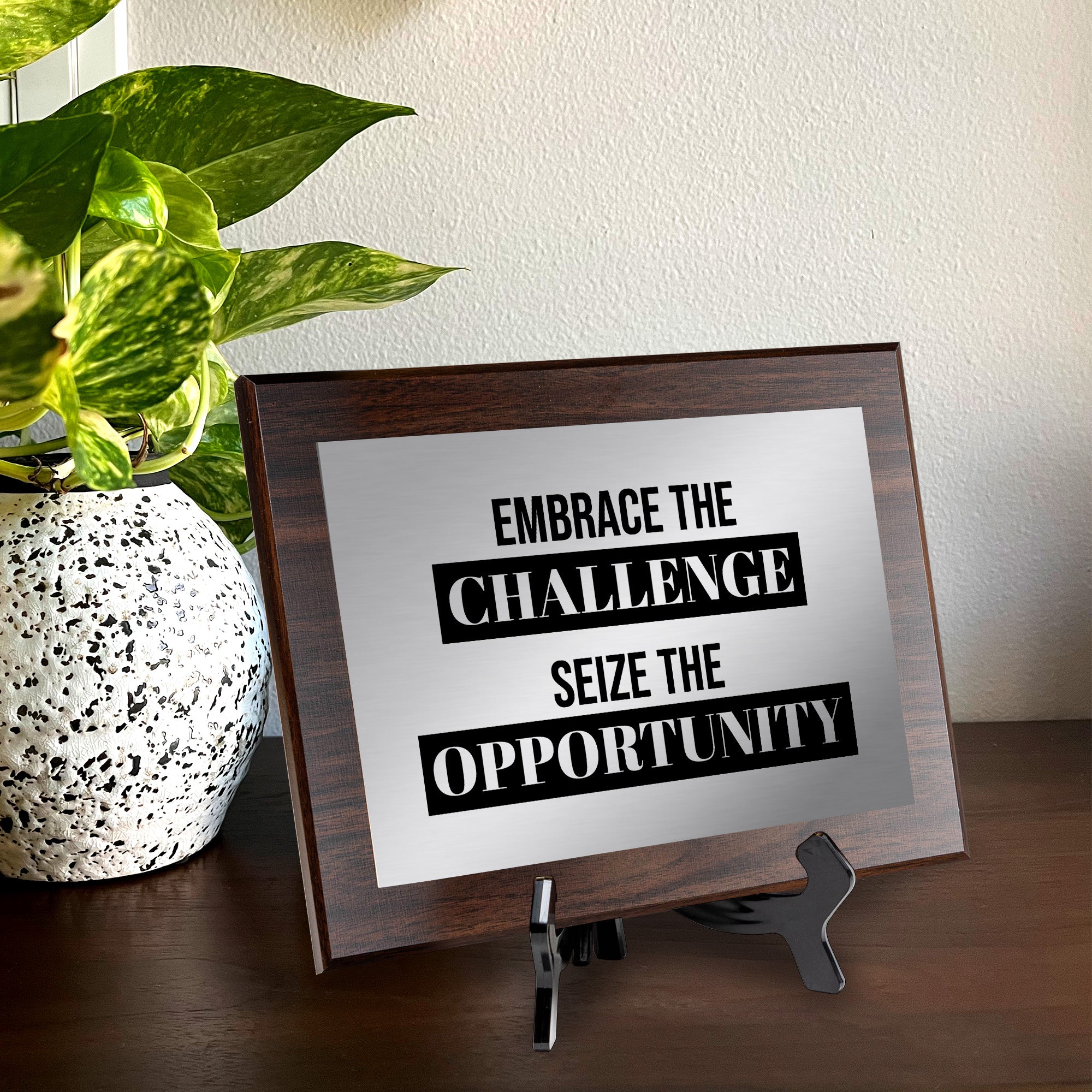 Embrace The Challenge, Seize The Opportunity Decorative Wall Plaque | Easel Mount Option | Inspirational Affirmation Wall Art