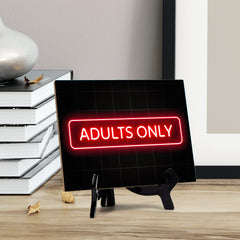 Adults Only Neon Style (8x6") Table Sign With Acrylic Easel | Live Streaming Recording Neon Decoration | For Gamers