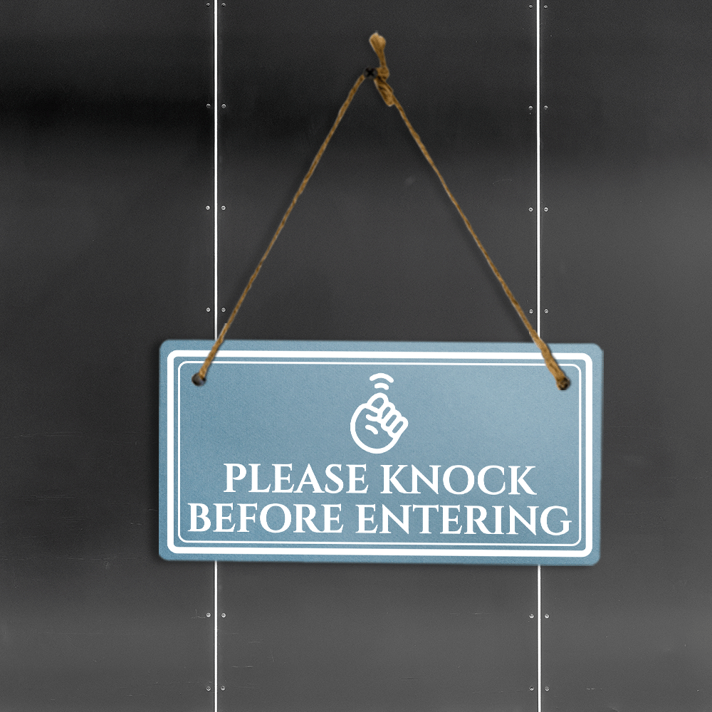 Please Knock Before Entering 5x10 Hanging Plus Wall or Door Sign | Rustic Twine | Home Privacy Signage