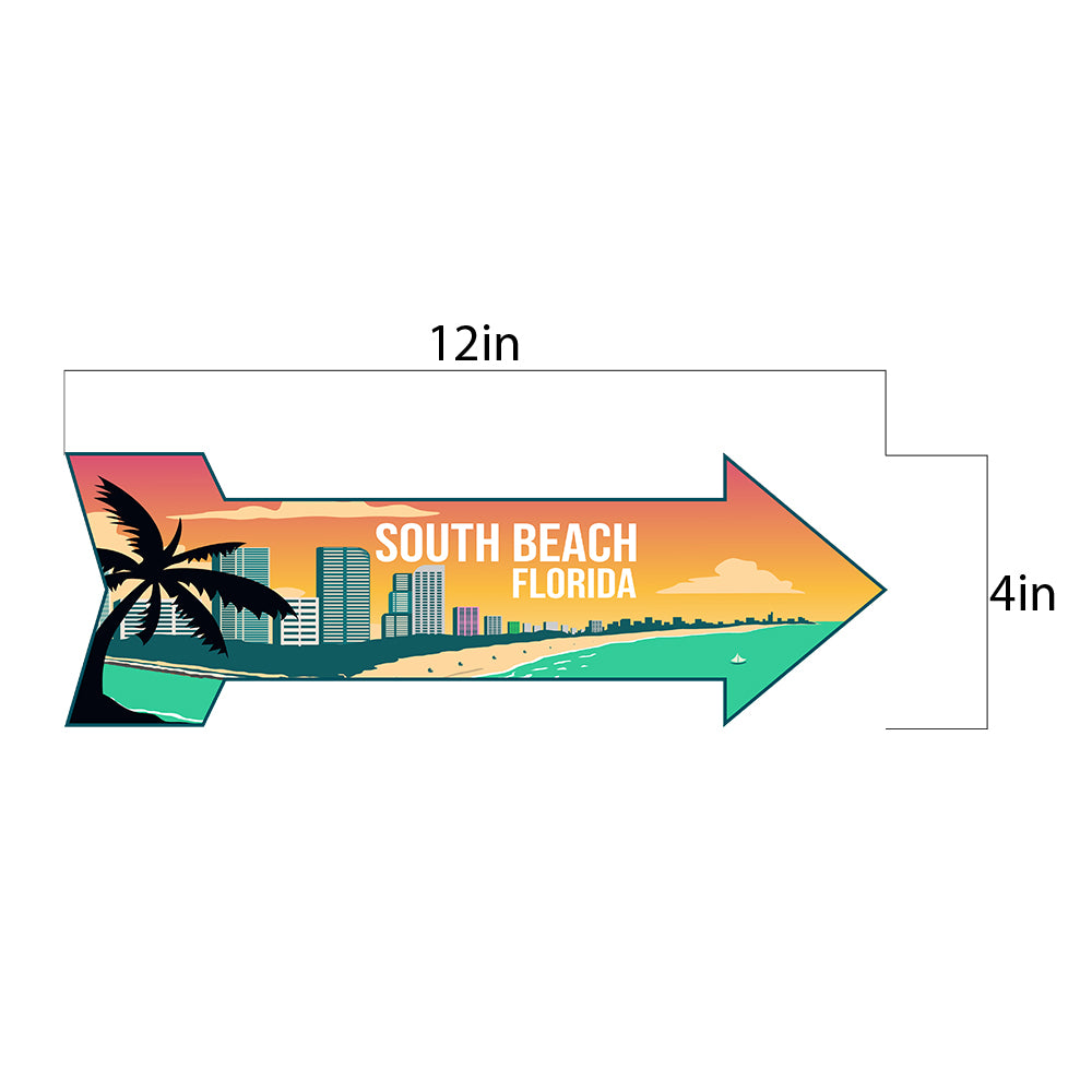 Arrow Shape Plus South Beach, Florida 12x4" Wall or Door Sign | Stylish Famous US Beach Souvenirs