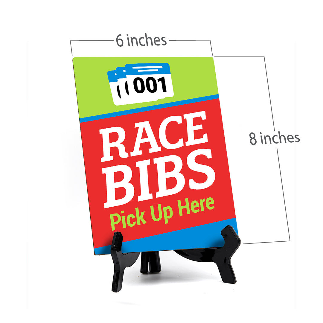 Signs ByLITA Race Bibs: Pick Up Here Table Sign with Acrylic Stand (6x8“)