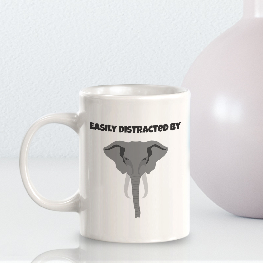 Easily Distracted By Elephants 11oz Plastic/Ceramic Coffee Mug | Funny Animal Mugs