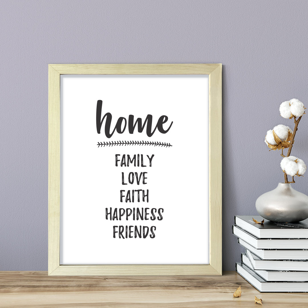 HOME Family Love Faith Happiness Friends, Framed Wall Art, Home Décor Prints