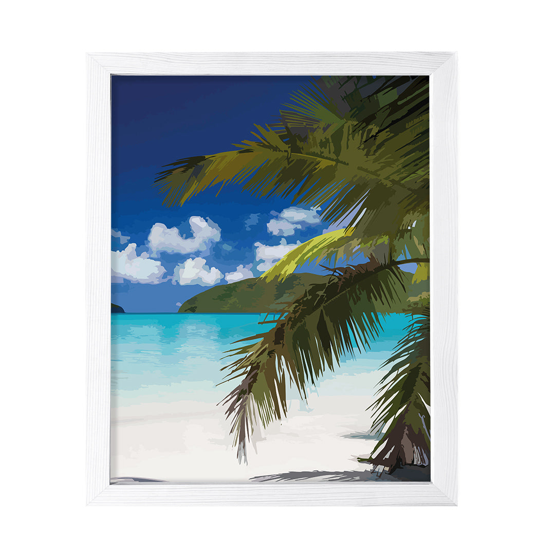 Tropical Paradise Beach, Framed Print Sign Easy Installation | Holidays By The Sea | Stylish Modern Decoration For The Home and Office