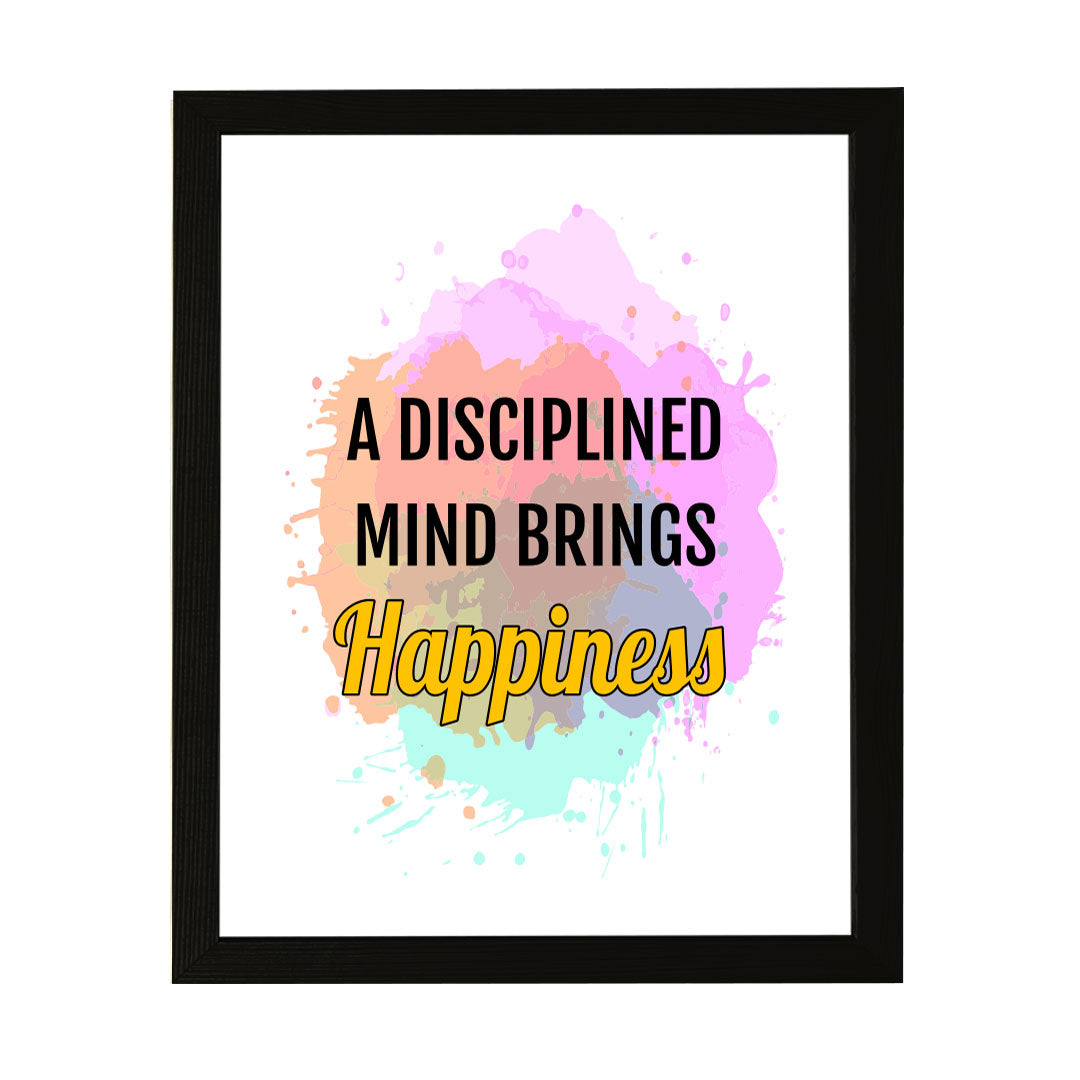 Designs ByLITA A Disciplined Mind Brings Happiness, Framed Wall Art Print | Buddhist Quotes Motivational Decor