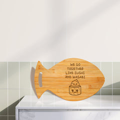 We Go Together Like Sushi And Wasabi 14 x 8.5" Fish Shape Cutting Board | Decorative Kitchen Accessory For Sushi Lovers