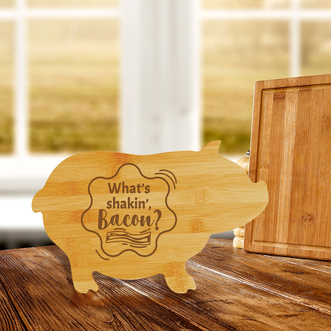 What’s shakin’, bacon? (13.75 x 8.75") Pig Shape Cutting Board | Funny Decorative Kitchen Chopping Board