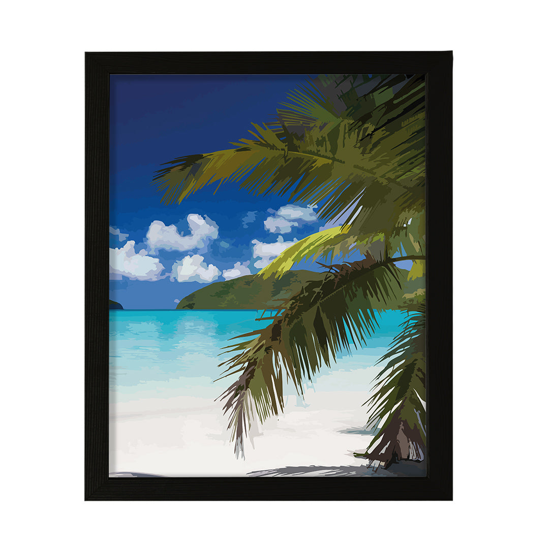 Tropical Paradise Beach, Framed Print Sign Easy Installation | Holidays By The Sea | Stylish Modern Decoration For The Home and Office