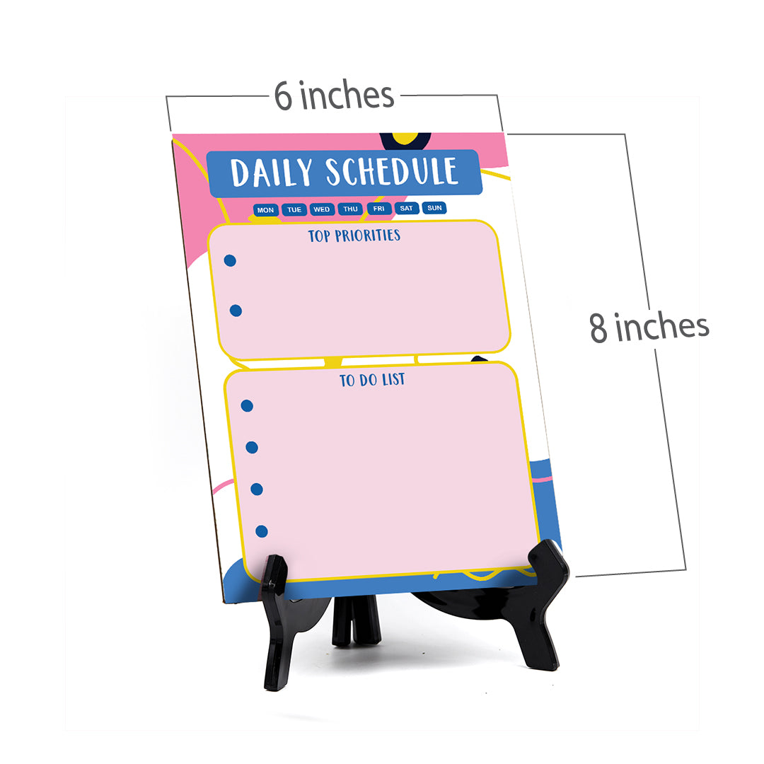 Daily Schedule Dry Wipe Liquid Chalk Table Sign (6x8") Office And Home Reminders | Personal Schedule | No Pen Included
