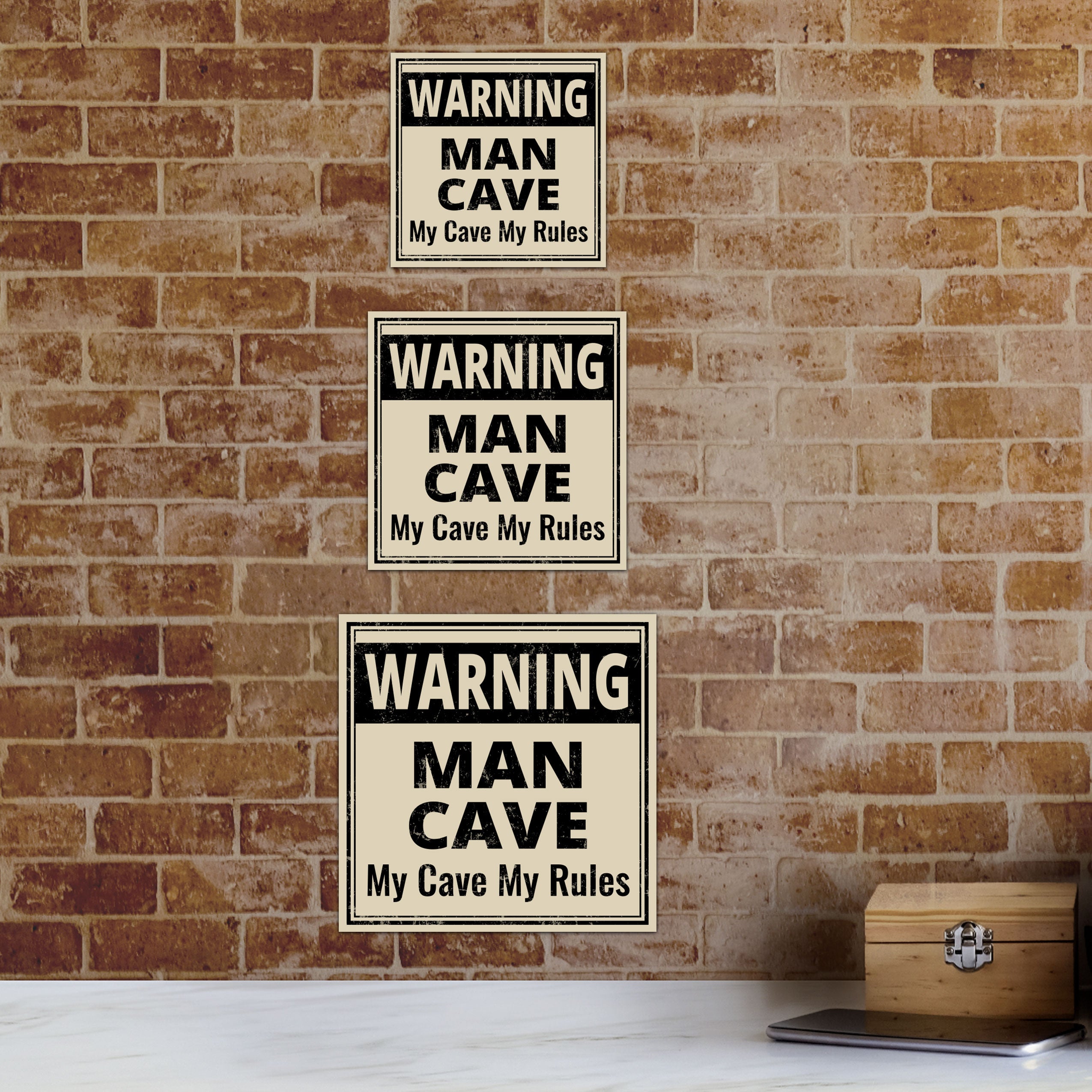 Square Plus Warning Man Cave My Cave My Rules Wall or Door Sign | Easy Installation | Funny Home Decor for Garage Bar Workshops