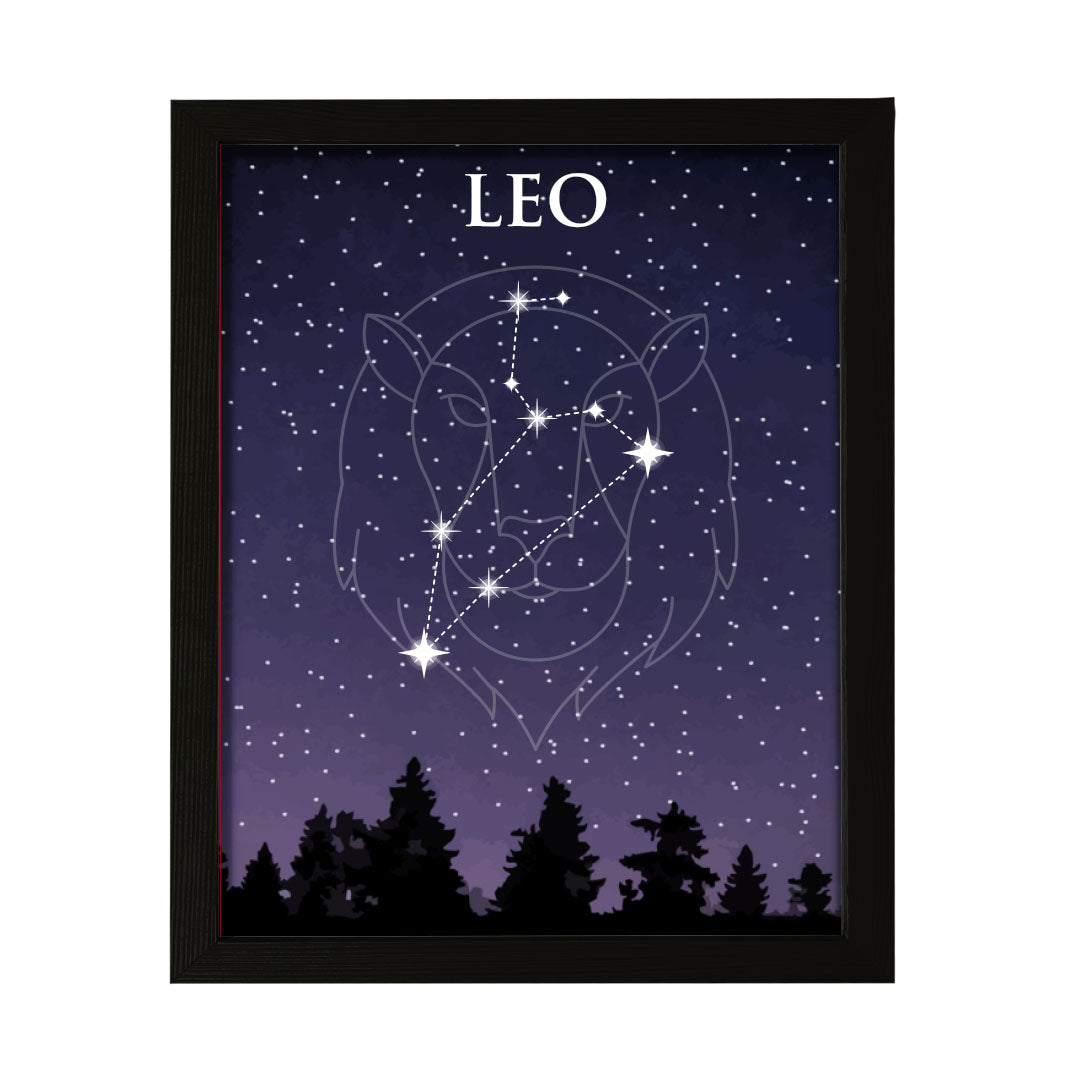 Designs ByLITA Leo Zodiac Sign Night Sky, Wall Print Art | Home and Office Decor | Astrology Star Sign Bedroom Decoration | Perfect Gift