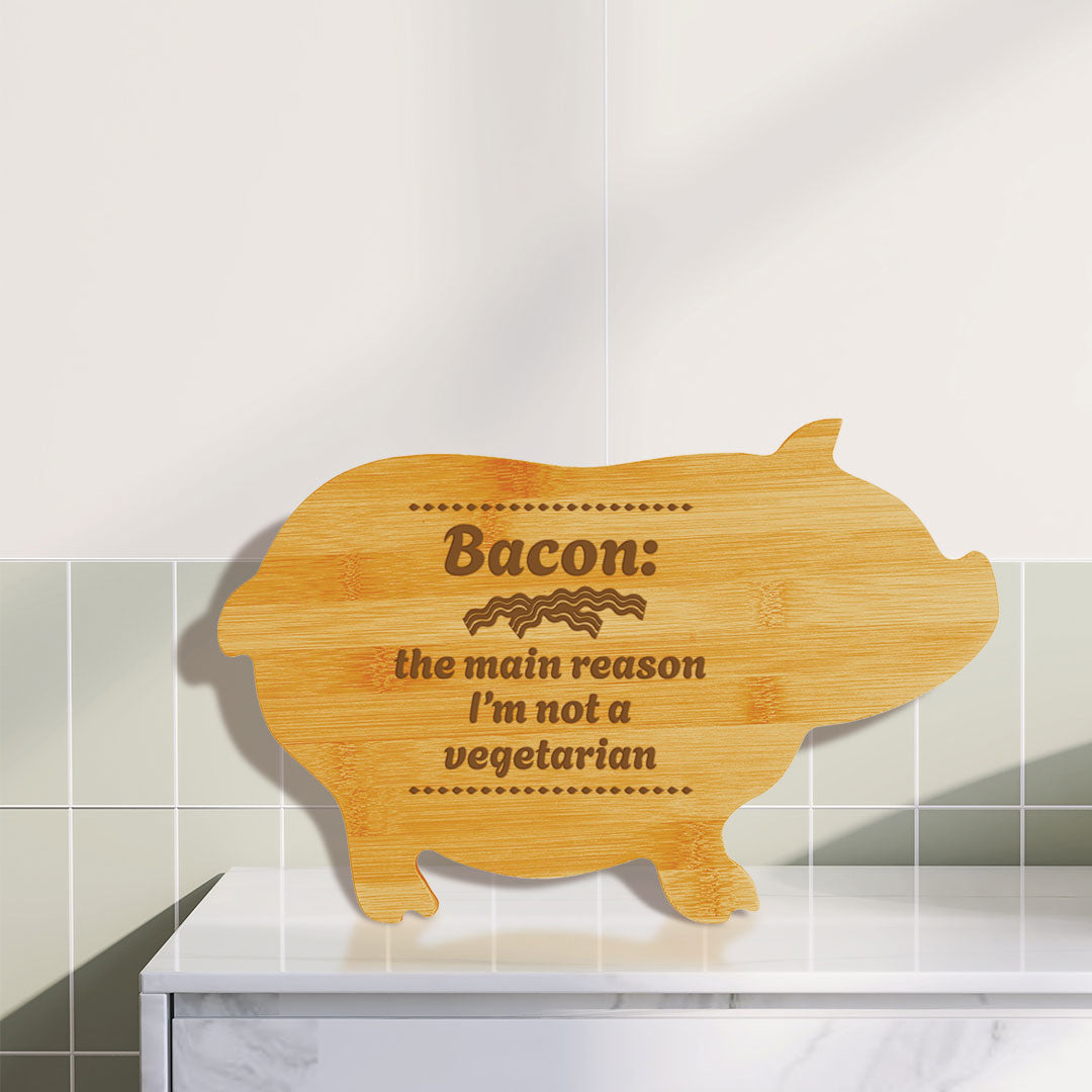 Bacon: the main reason I’m not a vegetarian (13.75 x 8.75") Pig Shape Cutting Board | Funny Decorative Kitchen Chopping Board