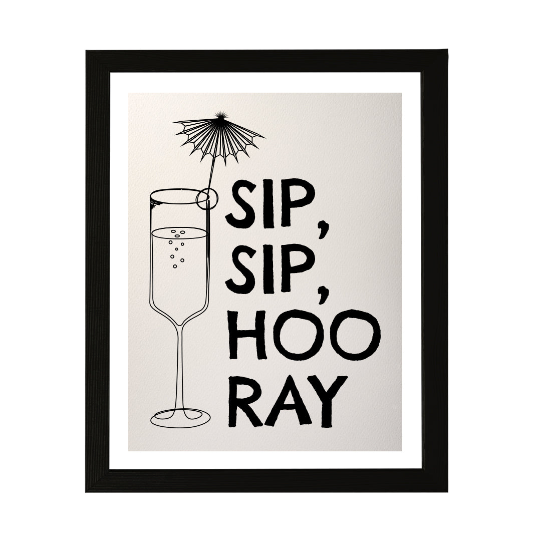Designs ByLITA Sip, Sip, Hooray!, Wall Print Art | Retro Bar Decoration