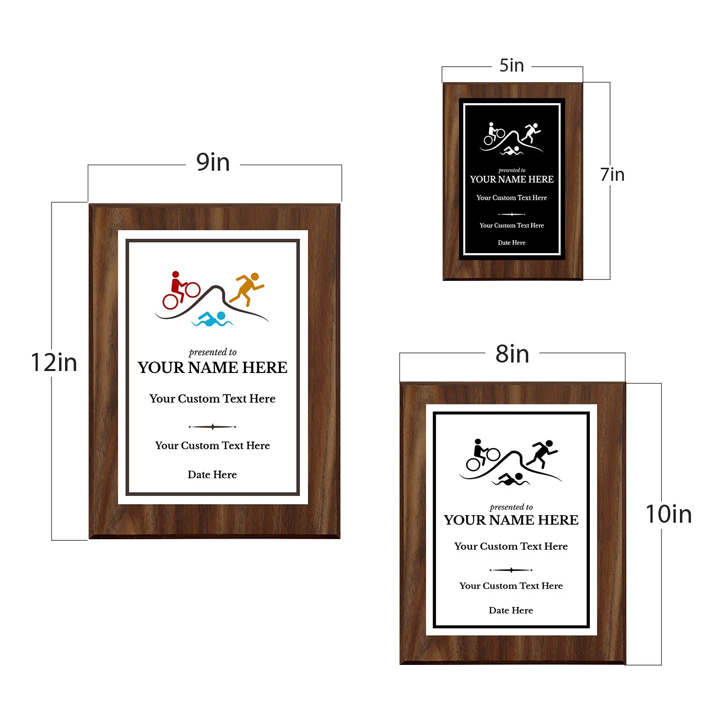 Triathlon Customizable Wooden Award Plaque | Easel Mount Option | Achievement and Recognition Personalizable Plaques