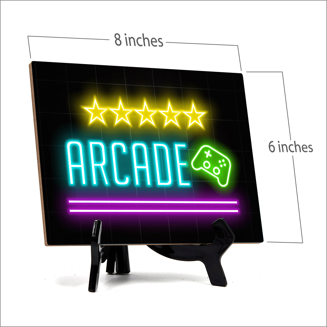 Arcade Neon Style (8x6") Table Sign With Acrylic Easel | Live Streaming Recording Neon Decoration | For Gamers