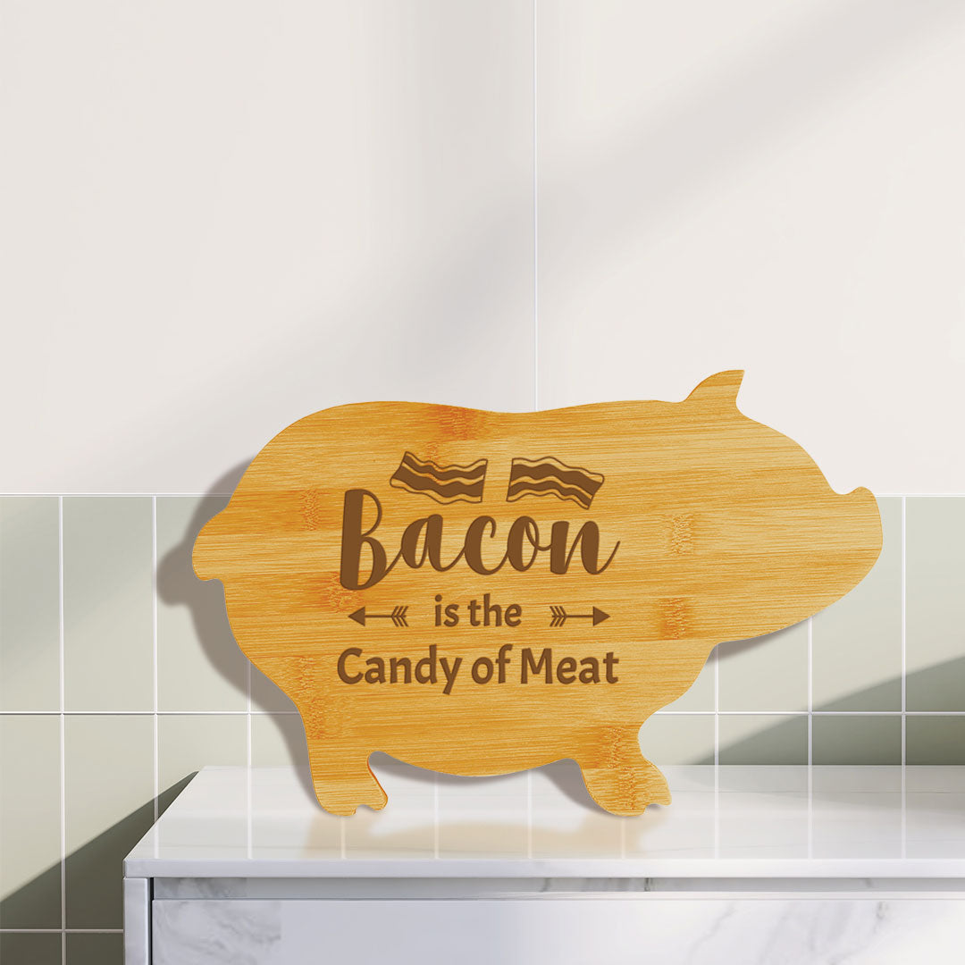 Bacon is the Candy of Meat' - Unknown (13.75 x 8.75") Pig Shape Cutting Board | Funny Decorative Kitchen Chopping Board