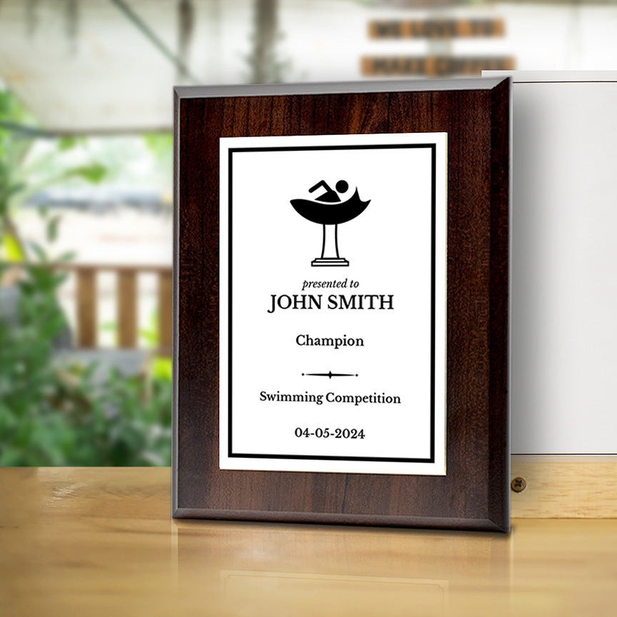 Swimming Customizable Wooden Award Plaque | Easel Mount Option | Achievement and Recognition Personalizable Plaques