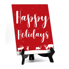 Happy Holidays Sign with Easel, Reindeer Design (6 x 8")