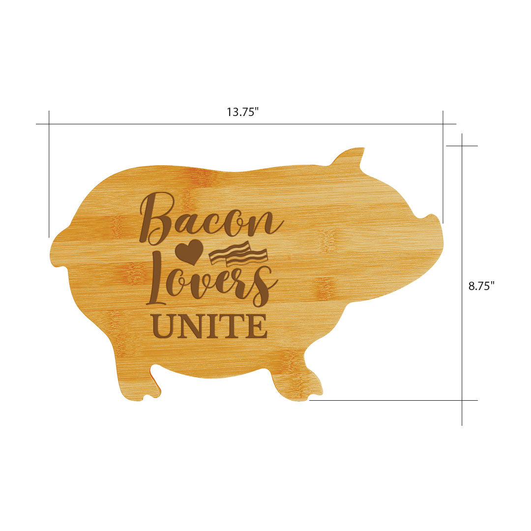 Bacon Lovers Unite (13.75 x 8.75") Pig Shape Cutting Board | Funny Decorative Kitchen Chopping Board