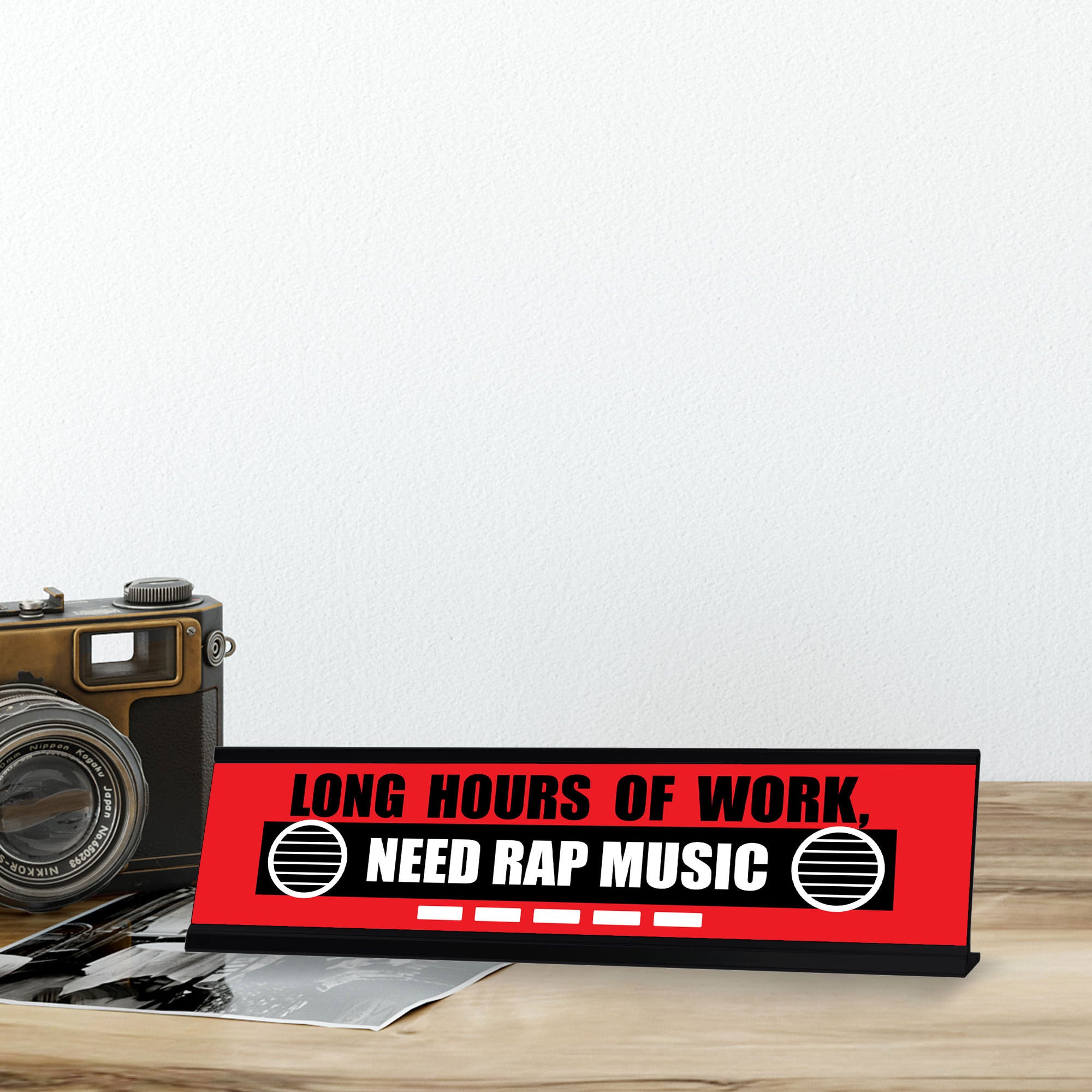 Signs ByLITA Long Hours Of Work, Need Rap Music, Black Frame, Office Gift Desk Sign (2x8)