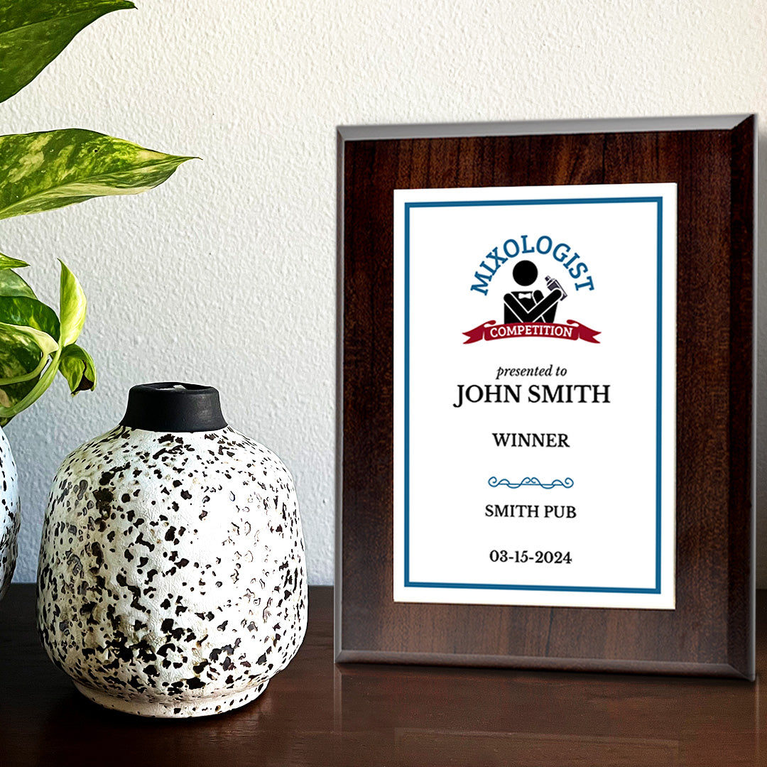 Mixologist Competition Customizable Award Plaque | Easel Mount Option | Achievement and Recognition Personalizable Plaques