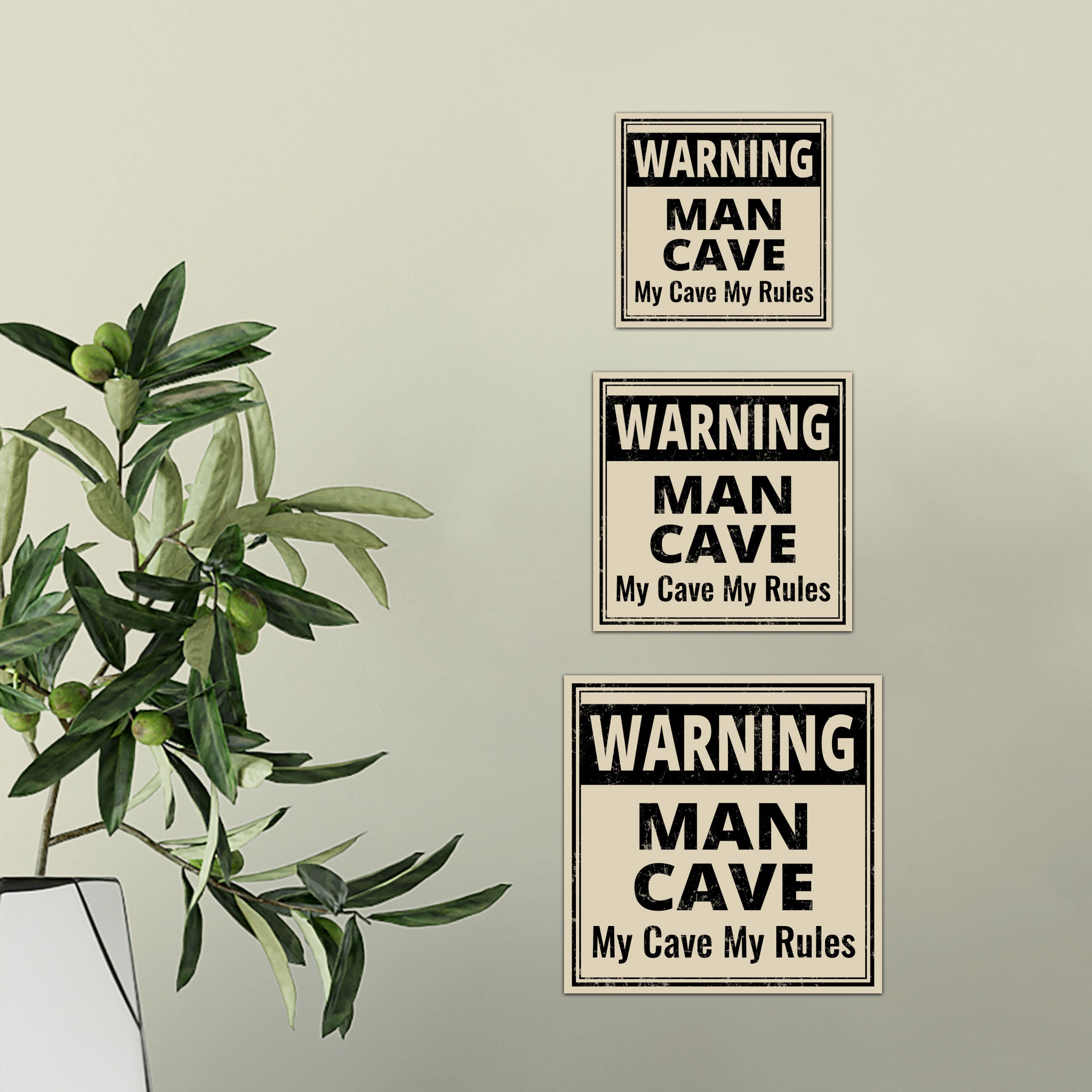 Square Plus Warning Man Cave My Cave My Rules Wall or Door Sign | Easy Installation | Funny Home Decor for Garage Bar Workshops