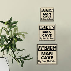 Square Plus Warning Man Cave My Cave My Rules Wall or Door Sign | Easy Installation | Funny Home Decor for Garage Bar Workshops