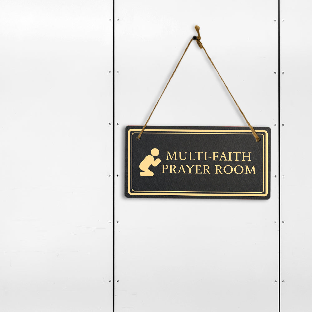 Multi-Faith Prayer Room 5x10 Hanging Plus Wall or Door Sign | Rustic Twine | Workplace Religion Signage