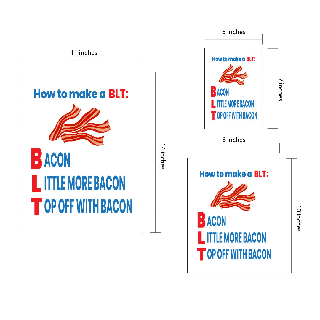 Designs ByLITA How To Make A BLT: Bacon Little More Bacon Top Off With Bacon, Framed Wall Art Print | Funny Home Decor