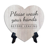 Signs ByLITA Heart Please Wash Your Hands Before Leaving, Wood Color, Table Sign (6"x5")