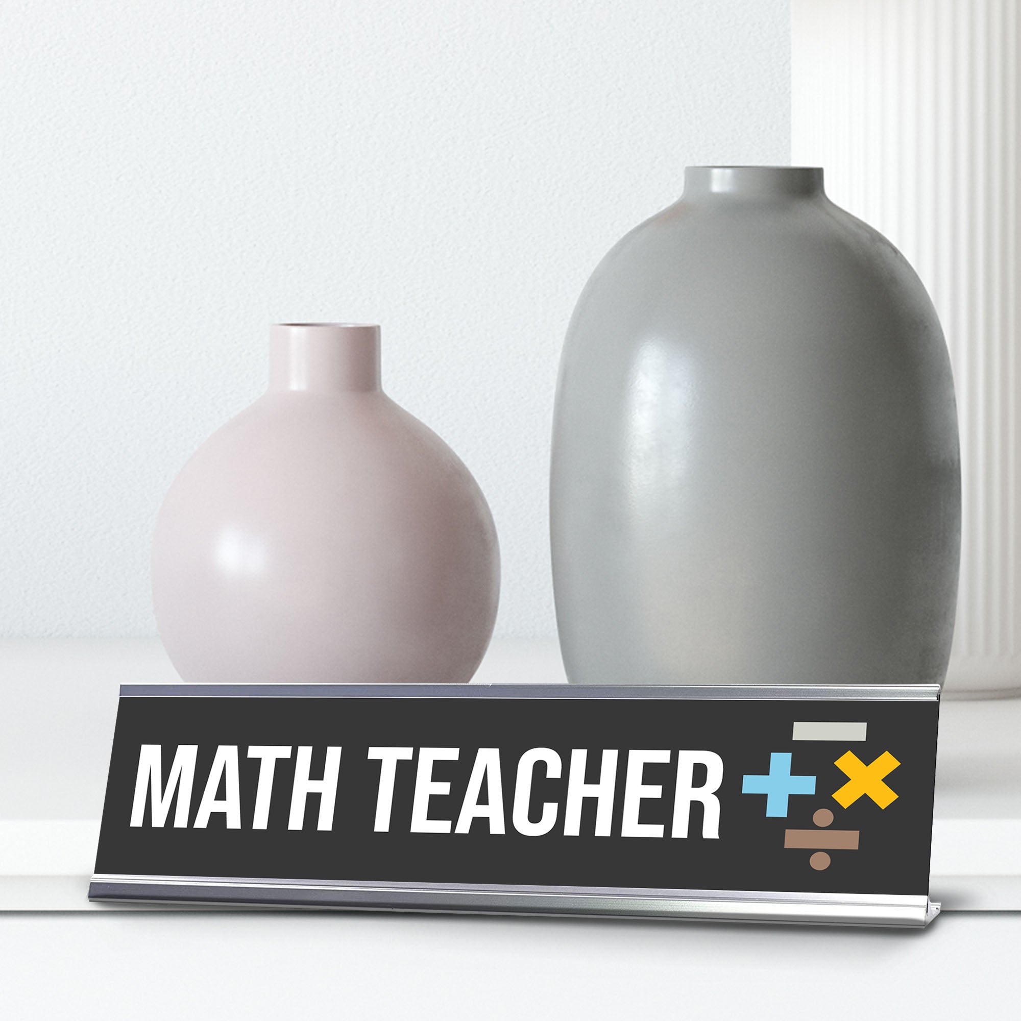 Signs ByLITA Math Teacher Silver Frame, Desk Sign (2x8")