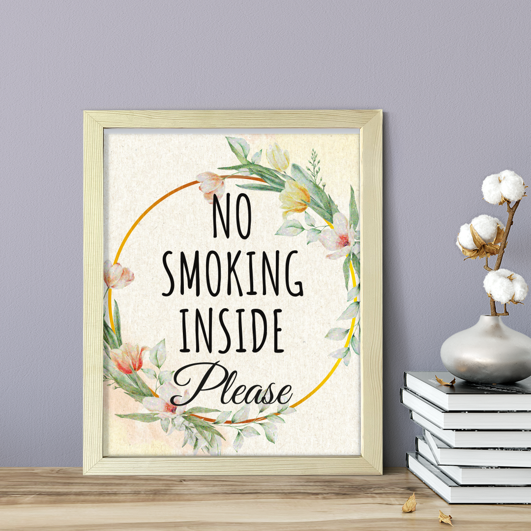 No Smoking Inside Please, Floral UNFRAMED Print Kitchen Hospitality Wall Art