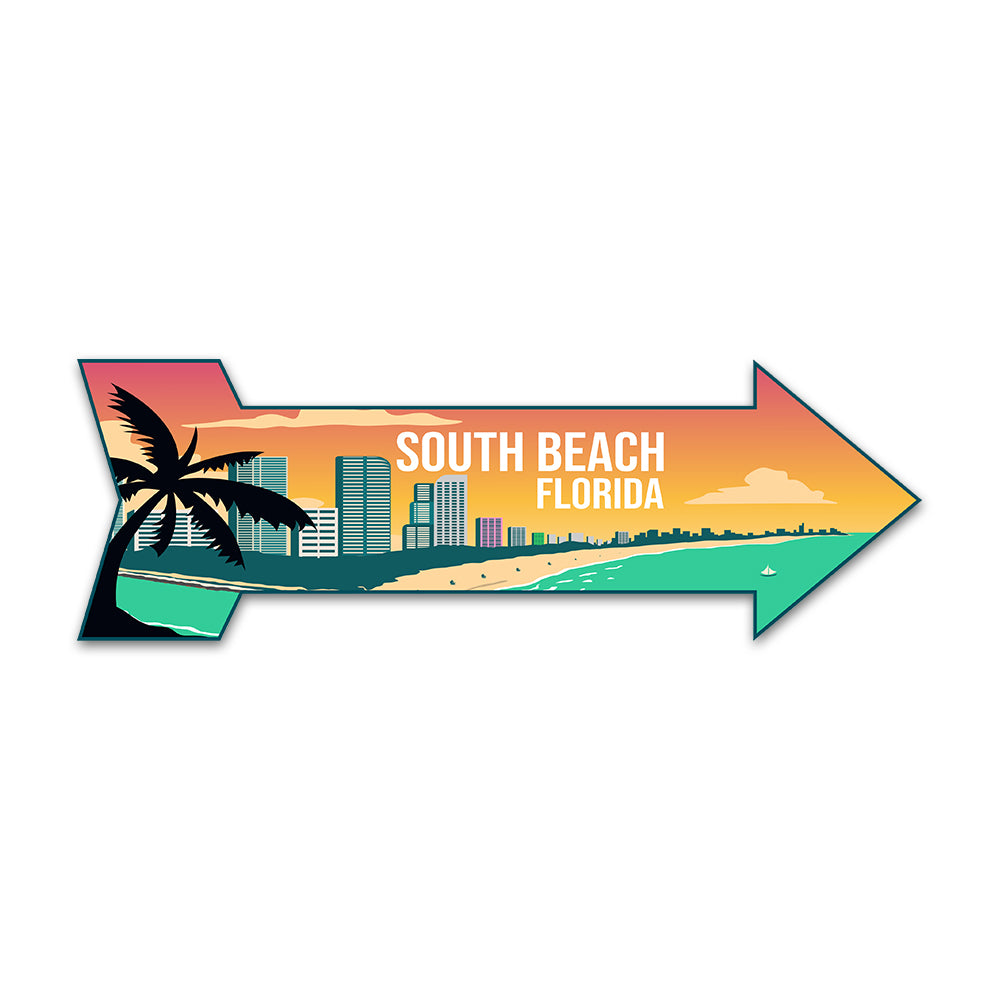 Arrow Shape Plus South Beach, Florida 12x4" Wall or Door Sign | Stylish Famous US Beach Souvenirs