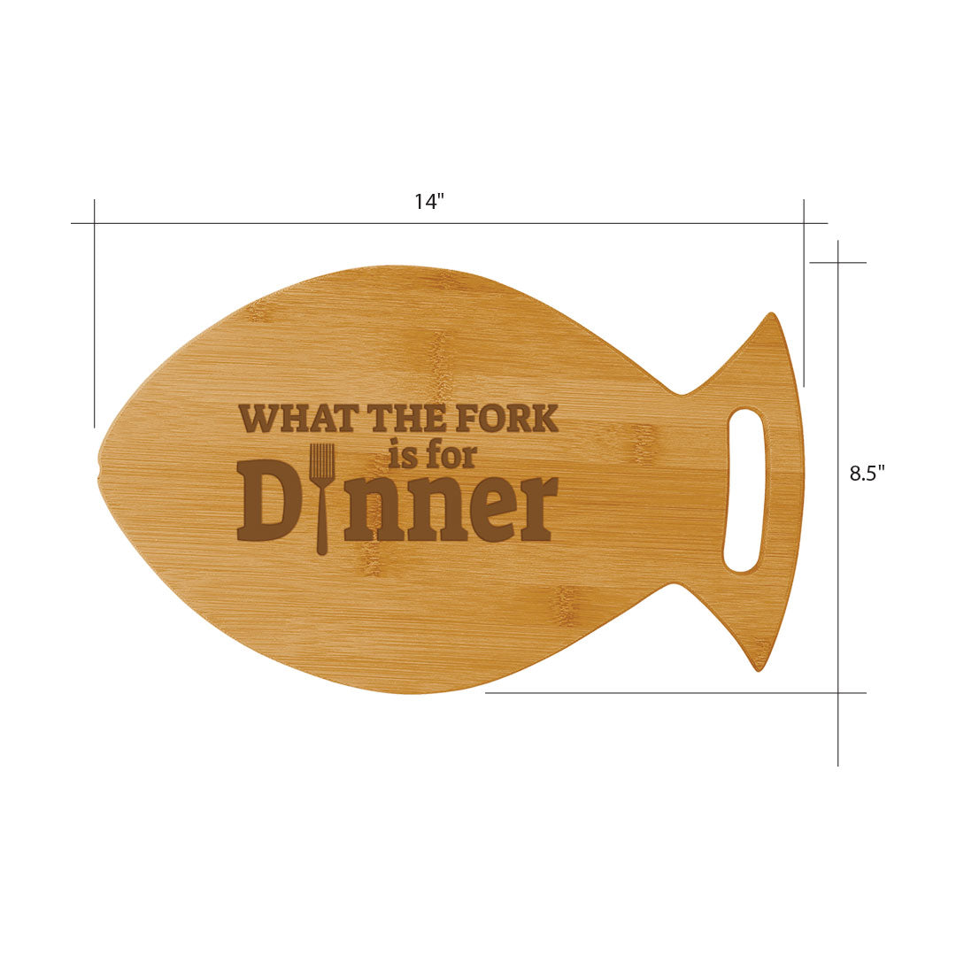What the Fork Is For Dinner (14 x 8.5") Fish Shape Cutting Board | Funny Decorative Kitchen Chopping Board