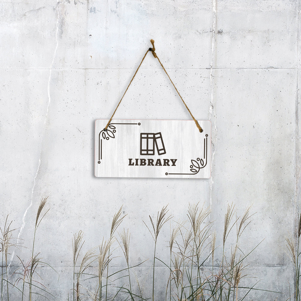 Library 5x10 Hanging Plus Wall or Door Sign | Rustic Wood Sign