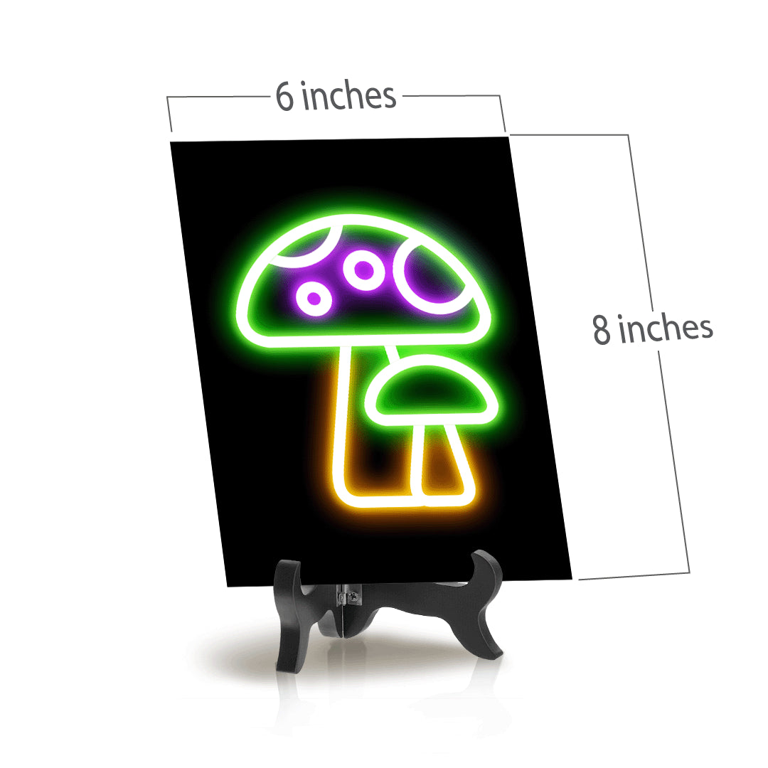 Mushroom Neon Graphic Style Table Sign with Acrylic Stand (6x8“) | Live Streamer Gaming Themed Decoration