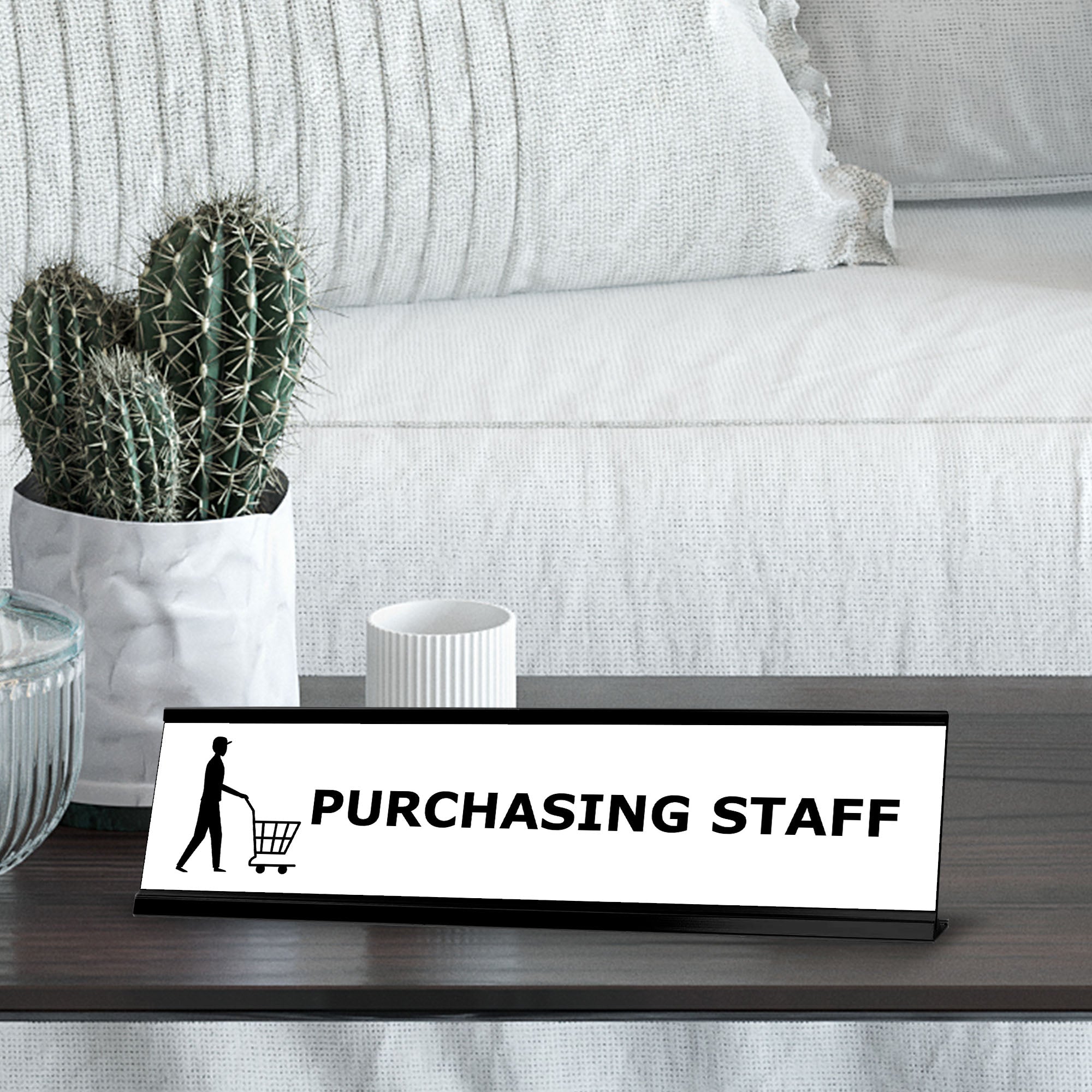 Purchasing staff, Black frame Desk Sign (2 x 8")