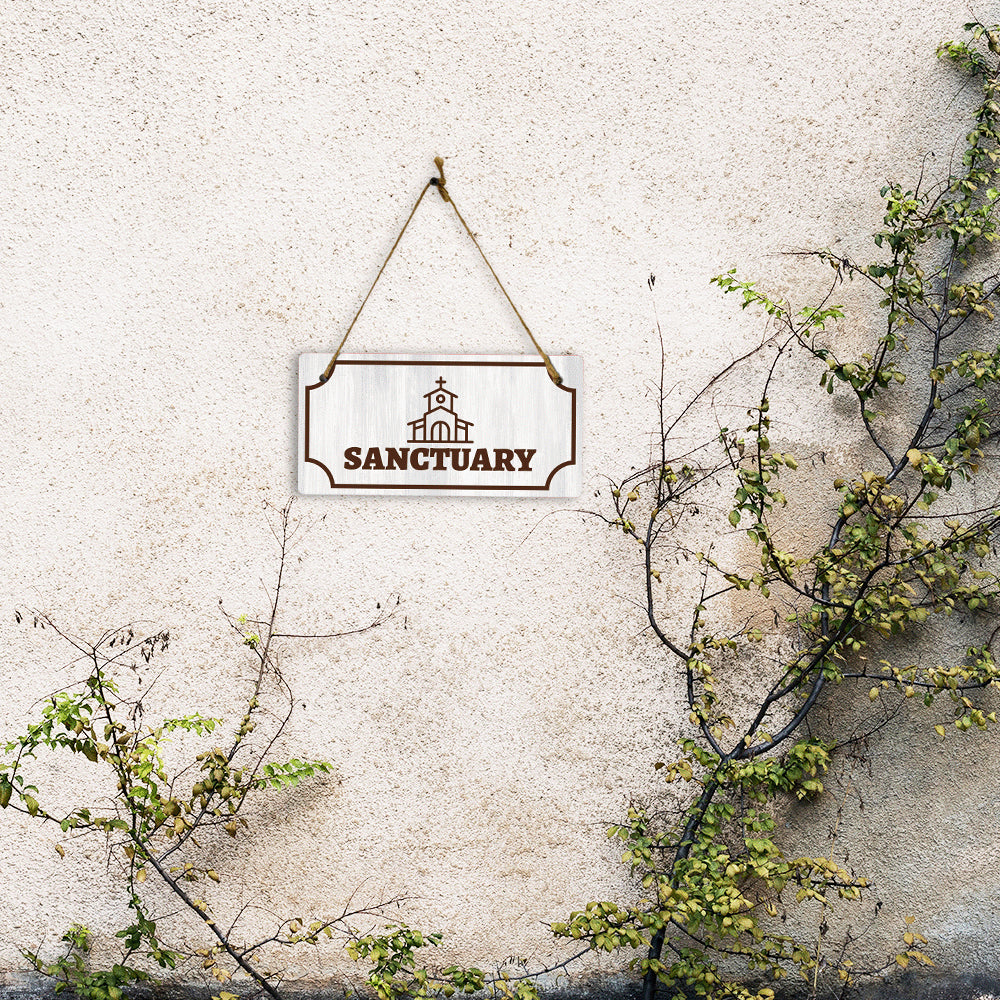 Sanctuary 5x10 Hanging Plus Wall or Door Sign | Religious Rustic Wood Sign