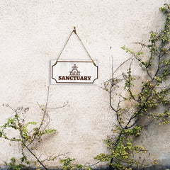 Sanctuary 5x10 Hanging Plus Wall or Door Sign | Religious Rustic Wood Sign