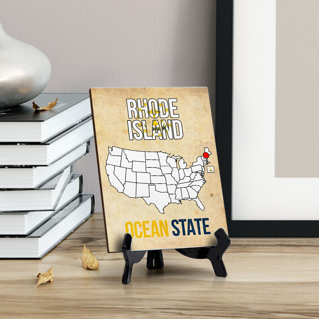 Rhode Island: Ocean State Table Sign with Acrylic Stand (6x8“) | State Pride Collection | Perfect Gift for Coworkers or Family