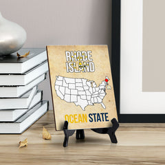 Rhode Island: Ocean State Table Sign with Acrylic Stand (6x8“) | State Pride Collection | Perfect Gift for Coworkers or Family