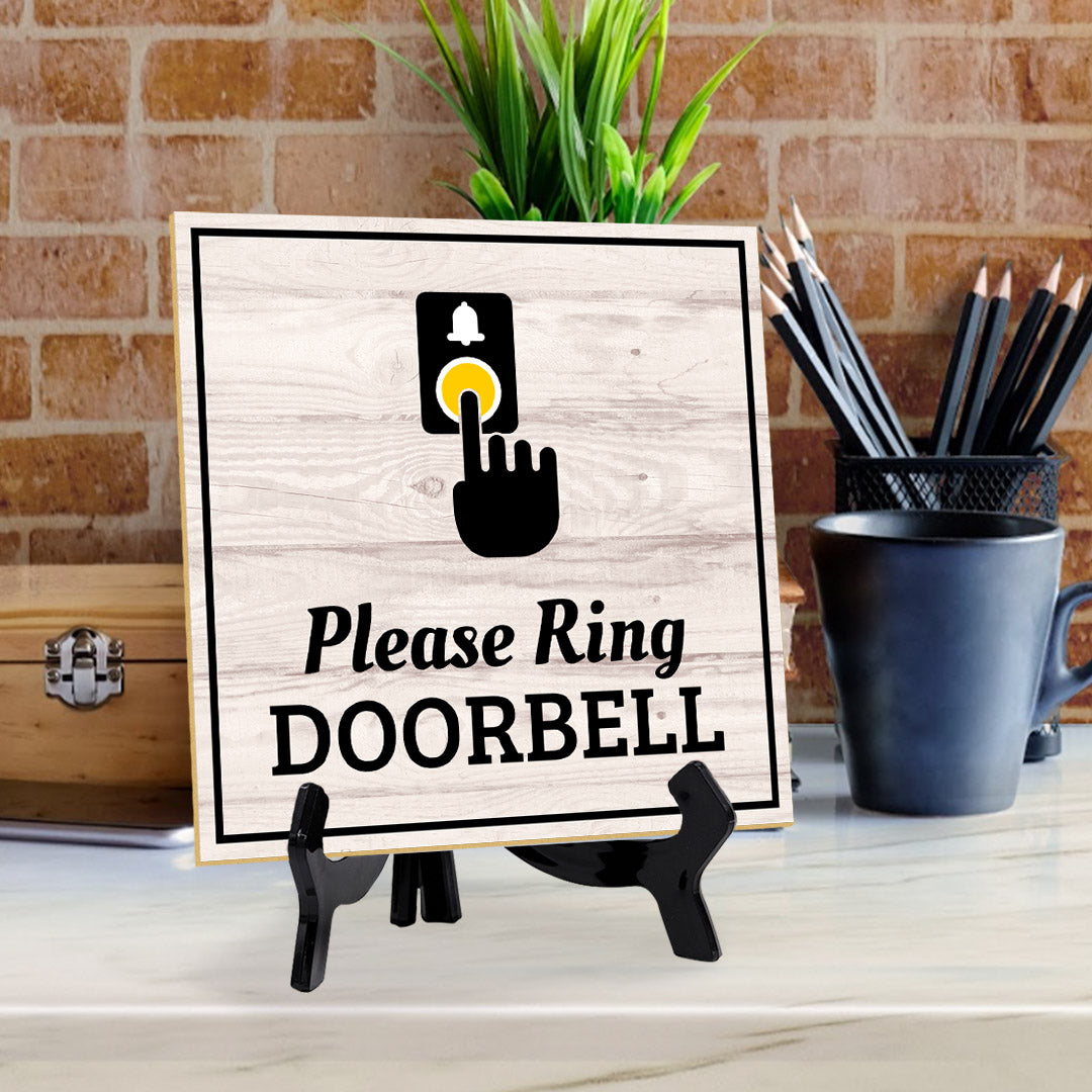 Please Ring Doorbell 5"x 5" Square Table Sign With Acrylic Easel | Home & Home & Office Decor