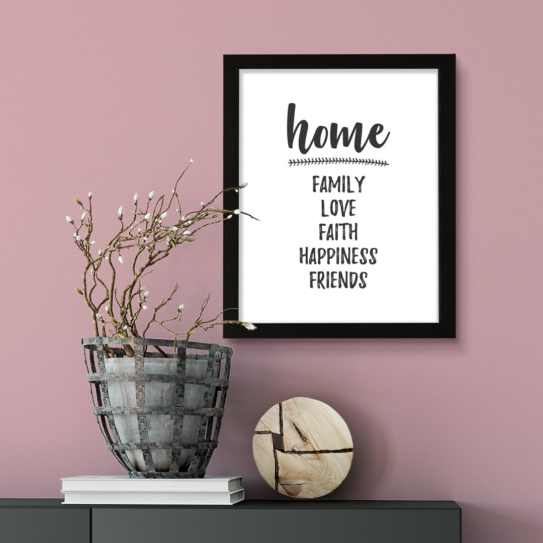 HOME Family Love Faith Happiness Friends, Framed Wall Art, Home Décor Prints