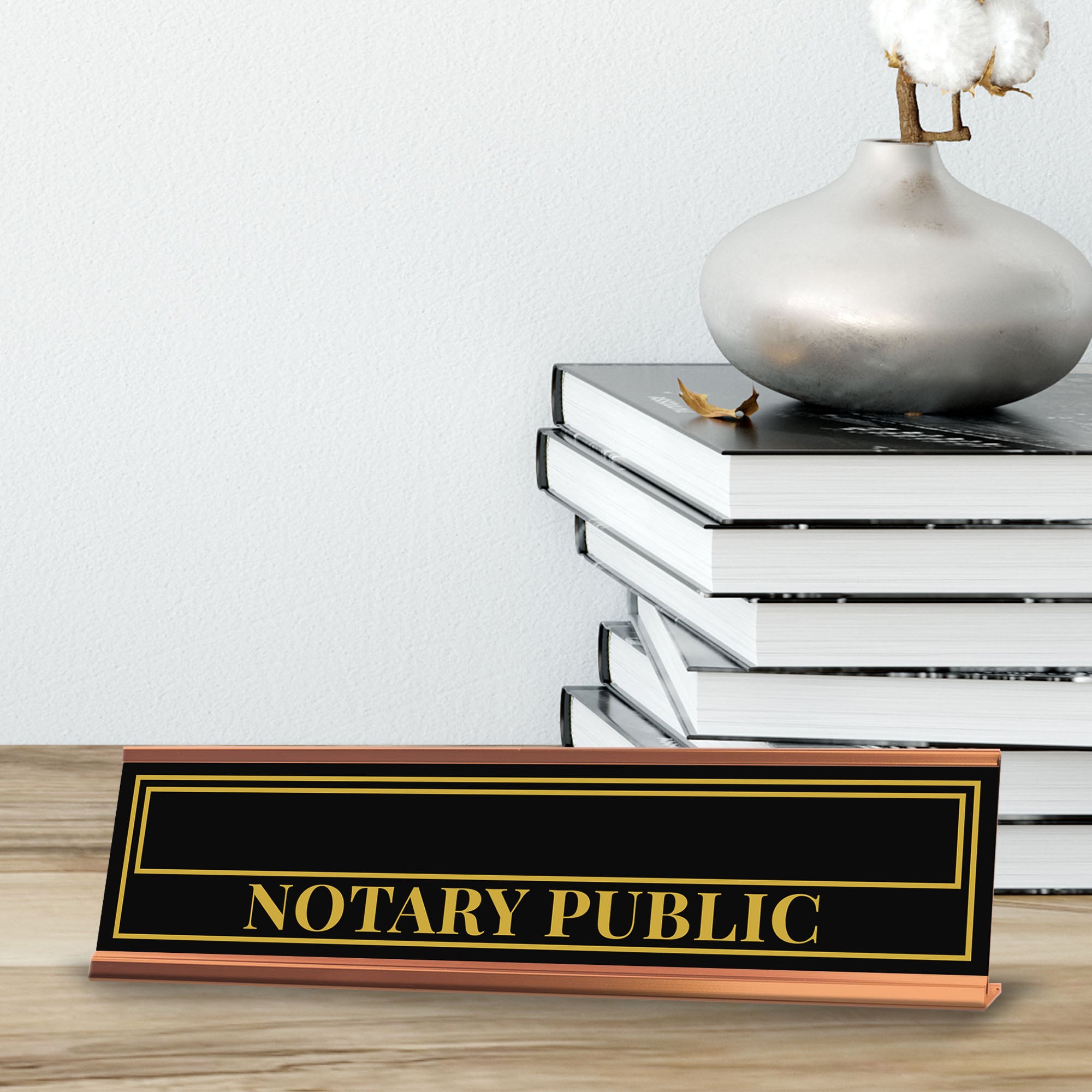 Signs ByLITA Custom Name Notary Public Gold Frame Desk Sign (2x8")