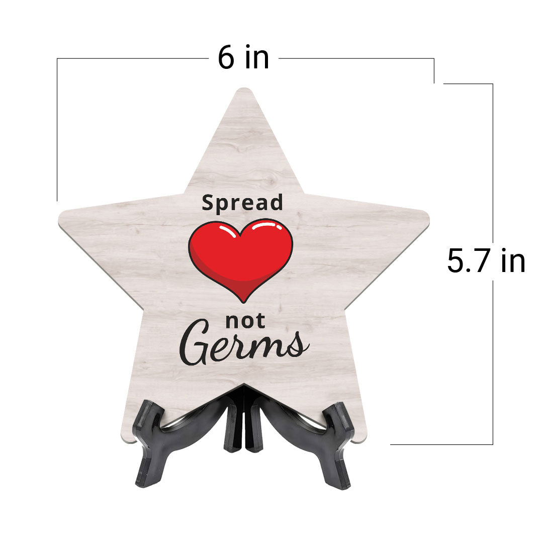 Signs ByLITA Spread Love Not Germs, Wood Color Star Table Sign (6"x5")