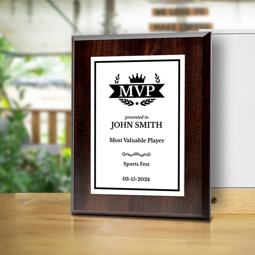 MVP (Most Valuable Player) Customizable Award Plaque | Easel Mount Option | Achievement and Recognition Personalizable Plaques