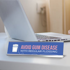 Signs ByLITA Avoid Gum Disease with Regular Flossing Dental Office Decor Silver Frame, Desk Sign (2x8“)